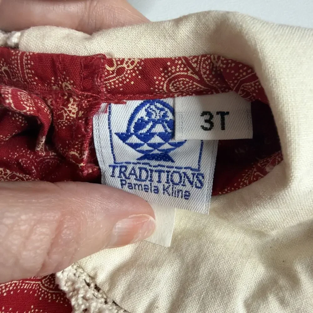 Vintage Traditions Pamela Kline Girls Dress Size 3T Red Floral Cottagecore